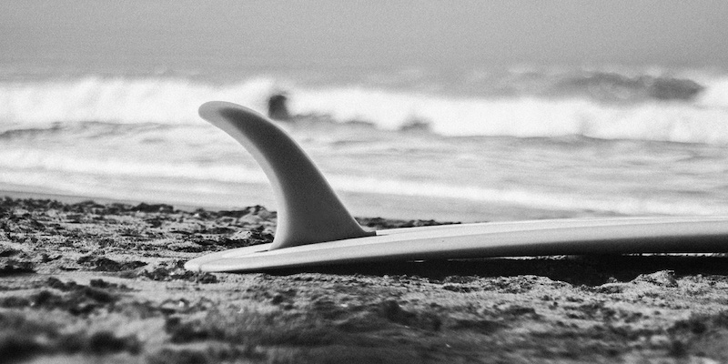 Black and White Image of Single Fin Surf Board
