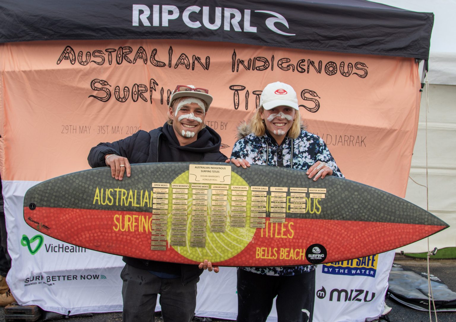 Open champions at the 2026 Australian Indigenous Surfing Titles at Bells Beach