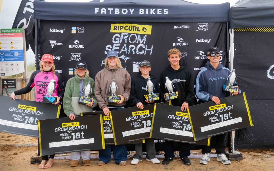 Lachlan Arghyros & Olive Hardy win Rip Curl Gromsearch Phillip Island presented by Bass Coast Shire.