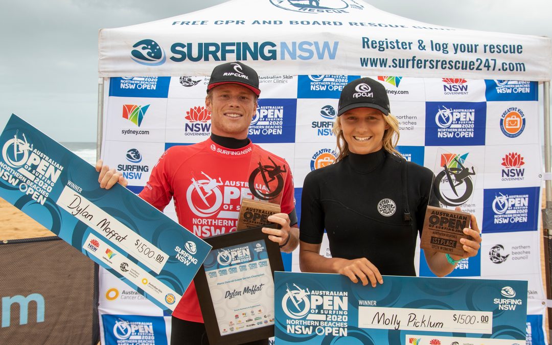 DYLAN MOFFAT AND MOLLY PICKLUM WIN NORTHERN BEACHES OPEN.