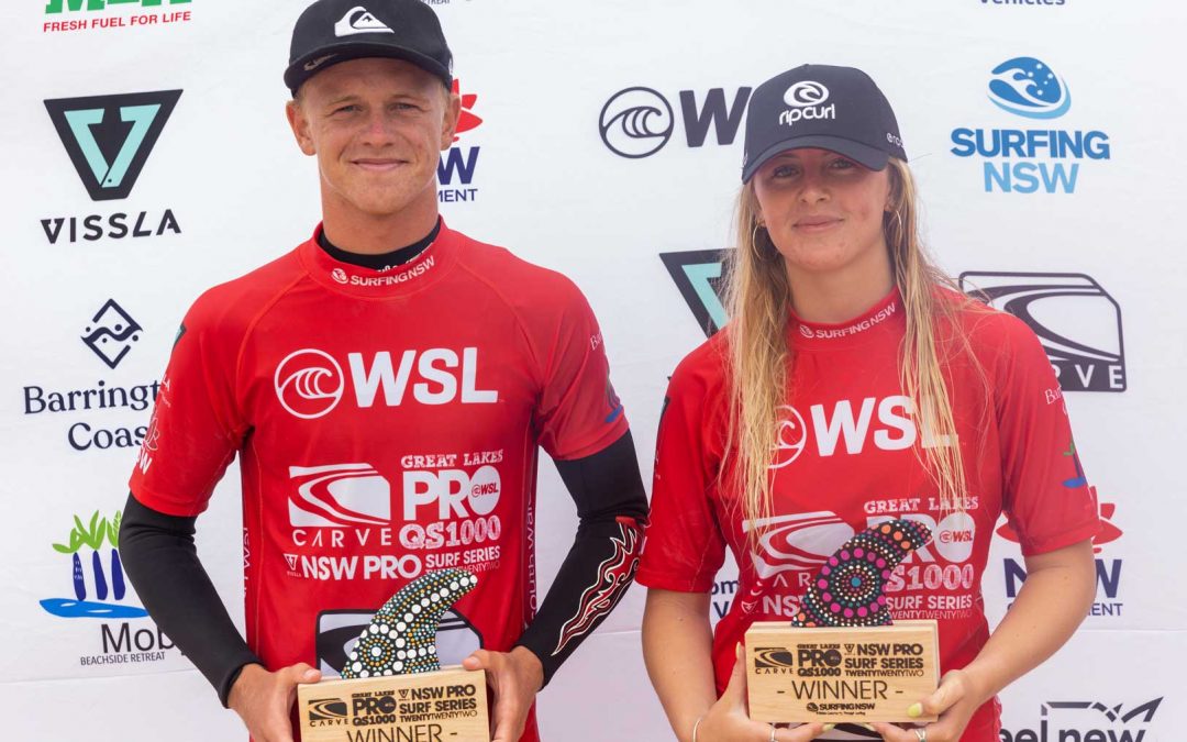NSW Surfers Nyxie Ryan and Joel Vaughan Win C A R V E Great Lakes Pro